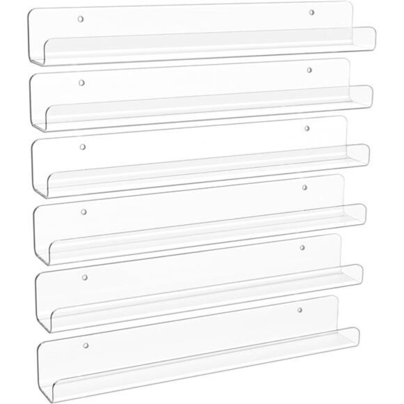 6 Pack Clear Acrylic Shelves, 12" Nursery Bookshelves, Small Floating Bookshelf - Picture 1 of 8